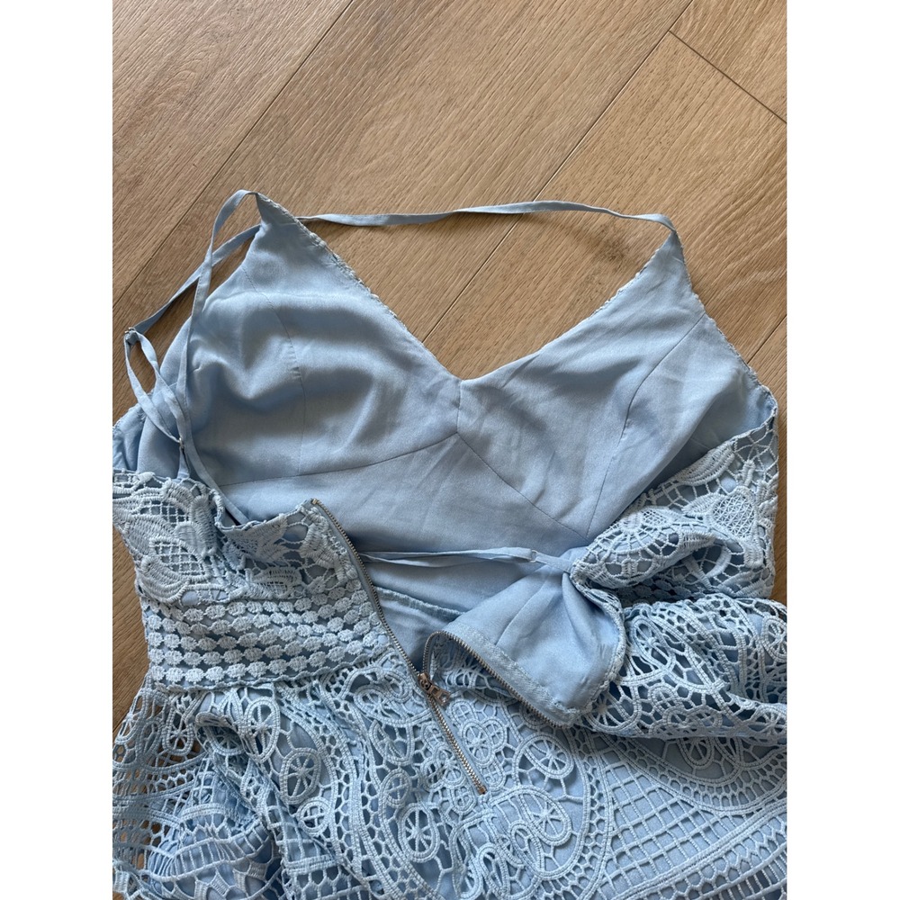 ABS Collection Light Blue Guipure Lace Midi Dress V-Neck Cross Back 12 - Picture 12 of 14